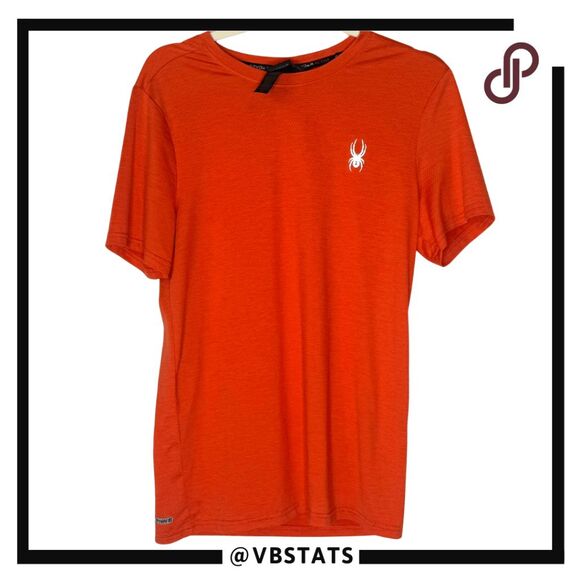 Spyder Active Men's Crew Neck Stretch Short Sleeve Athletic T-Shirt Orange Small - Picture 1 of 7